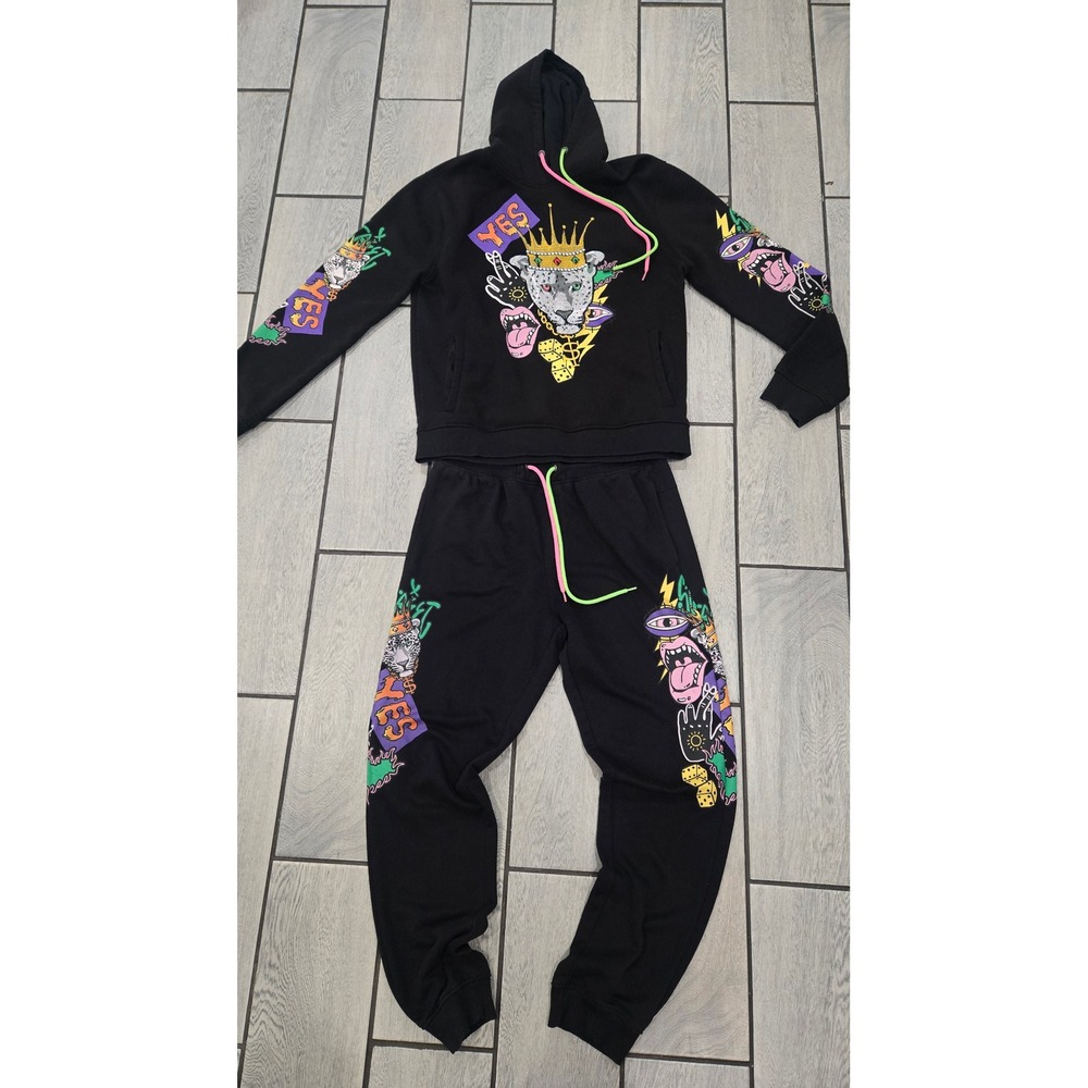 Switch Remarkable Black Graphic Tracksuit Set Hoodie-XL & Joggers-L Snow Leopard